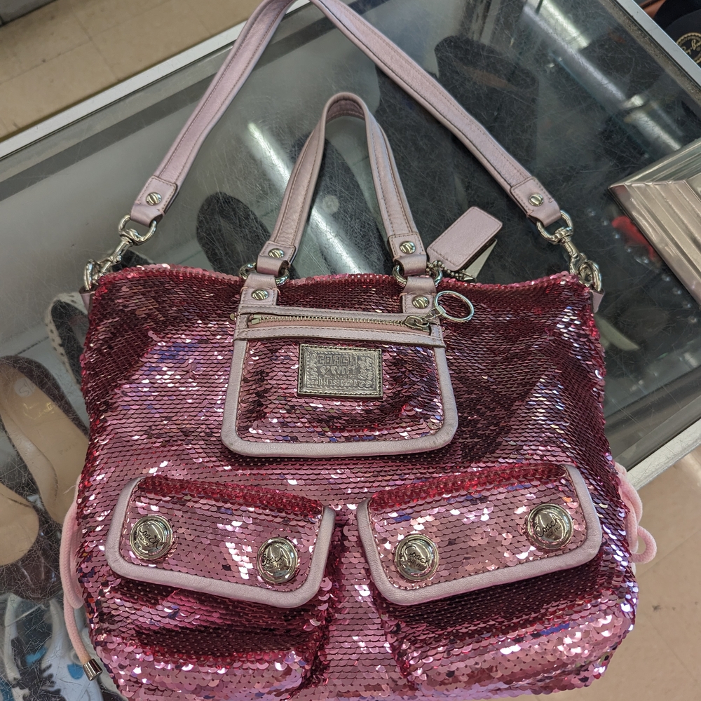 RARE Coach Pink Sequin Women's Bag Glitter Sparkle Bling Silver